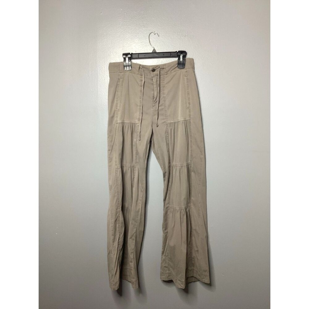 Soft Surroundings Tiered Flare Pants Medium Taupe Boho Hippie 90s Wide Leg Flare